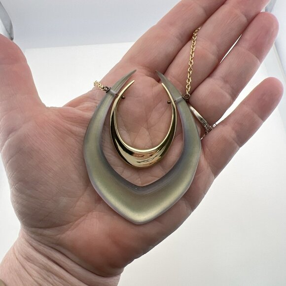 Alexis Bittar Lucite Necklace Double Horseshoe Translucent Green Purple Gold - Picture 14 of 16